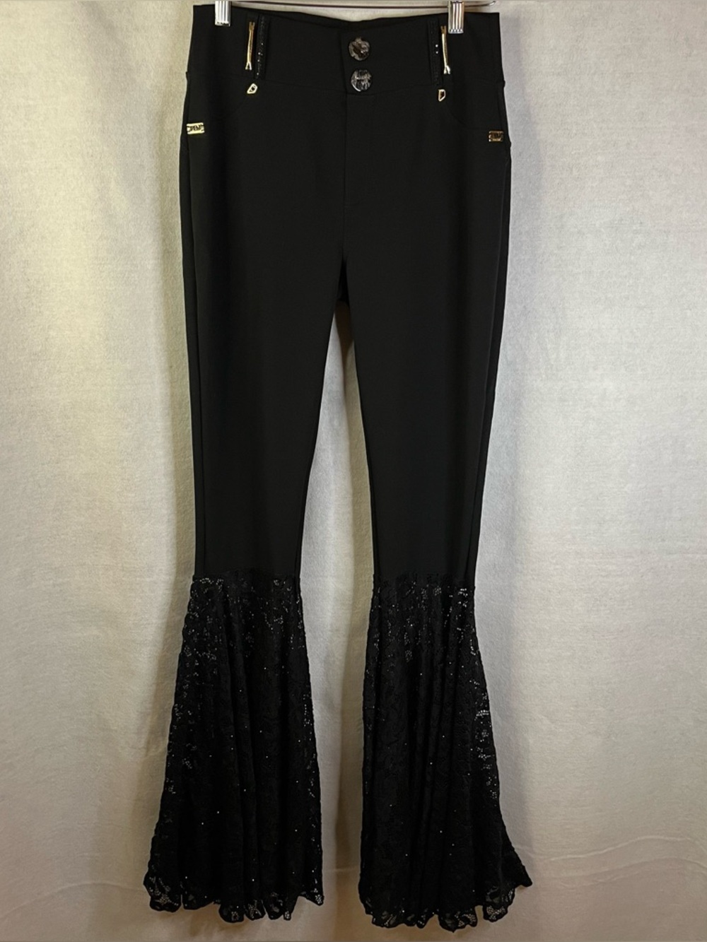 PIT BULL Pants Bell Bottom Lace Black NWOT 26 Inch Waist Festival Lacy‎ Boho